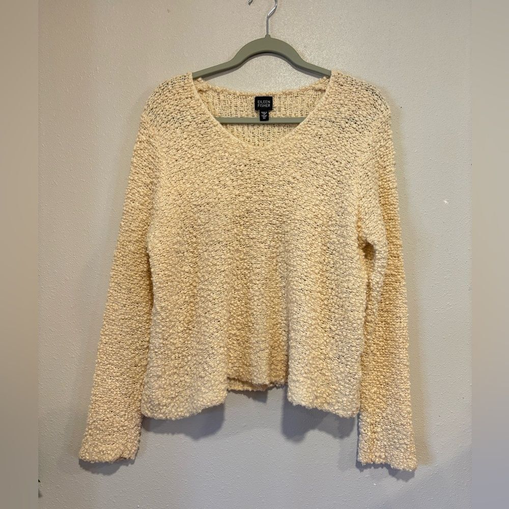 Eileen Fisher Bouclé Knit Sweater Merino Wool Silk Blend Cream XL
